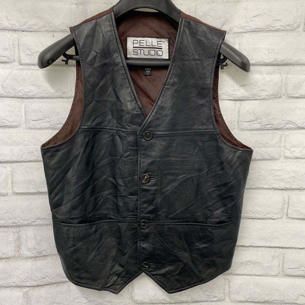 Wilsons Leather Black Vest Mens Small Motorcycle Moto Biker 4 Button